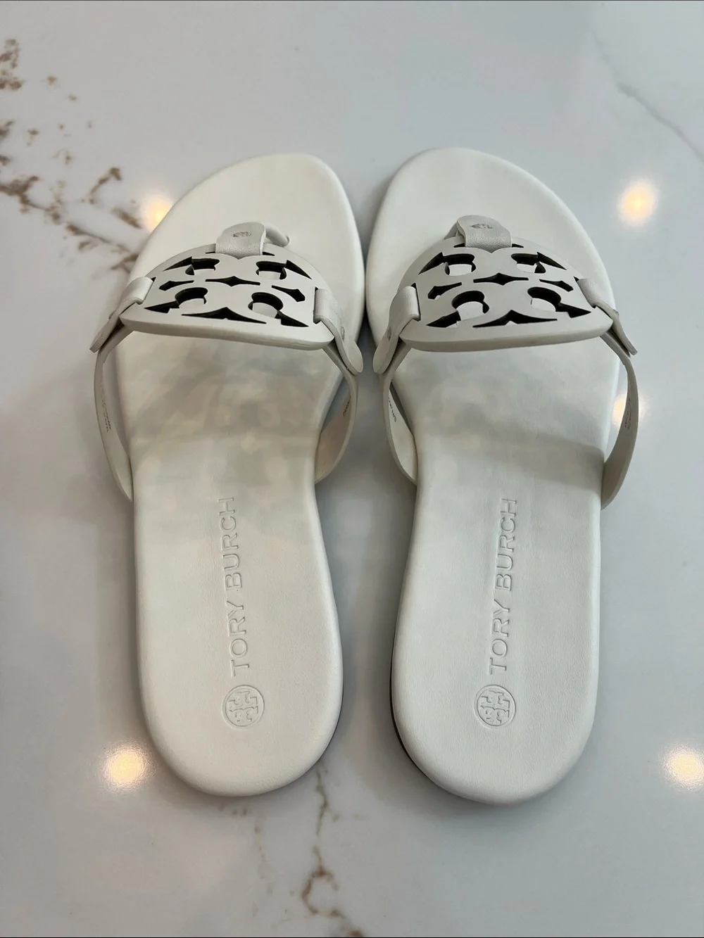 Tory Burch White Logo Cutout Thong Sandals